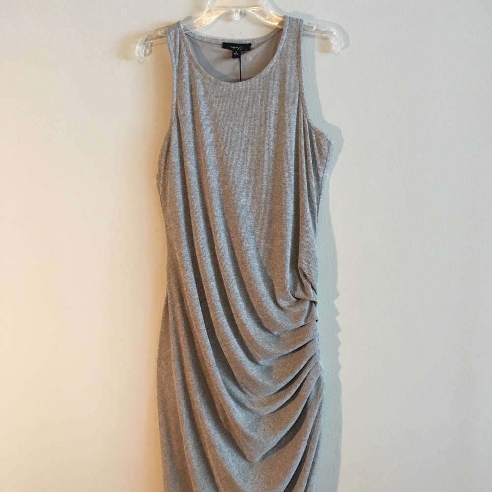 NWT Racerback Tank Dress Slip Stretch Ruching Gray - Picture 2 of 8